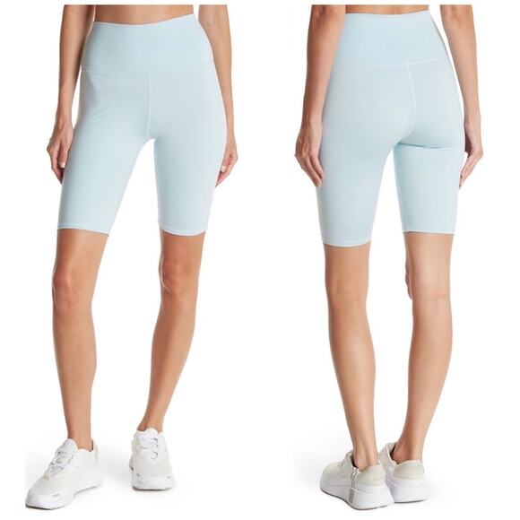 Alice + Olivia Aaron High Waist Biker Shorts in Powder Blue, Large - Picture 1 of 8